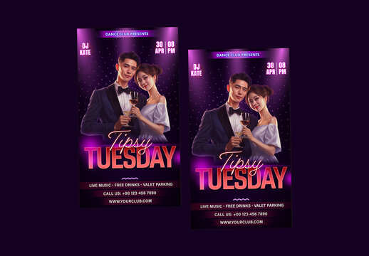 Tipsy Tuesday, Editable Social Media Story for Club, Disco and Upcoming Night Parties.