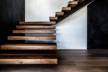 Modern minimalist floating wooden staircase in contemporary interior design