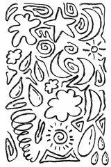 Doodle brush stroke paint grunge hand drawn template watercolor collection line art abstract school paint music