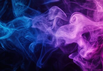 Fototapeta premium Ethereal Smoke Swirls in Vibrant Shades of Blue and Purple on a Dark Background, Abstract Artistic Visual for Creative Projects and Design Use