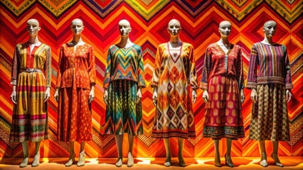 Colorful Fashion Display with Bold Patterns and Vibrant Textiles