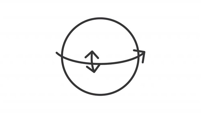 Coriolis force line animation. Atmospheric dynamics animated icon. Earth's rotation effects. Meteorology. Black illustration on white background. HD video with alpha channel. Motion graphic