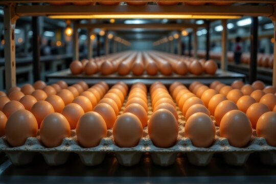 A huge industrial setting with many eggs in trays