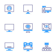 Computer icon set. Bold line style. Duotone colors. Editable stroke. computer screen, computer, virtual reality, network, tv, pc