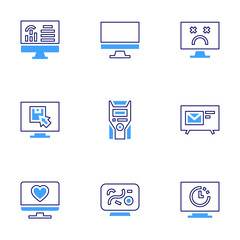 Computer icon set. Bold line style. Duotone colors. Editable stroke. computer, email, lag
