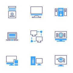 Computer icon set. Bold line style. Duotone colors. Editable stroke. computer science, televisions, pc, pc tower, computer, lan, personal computer
