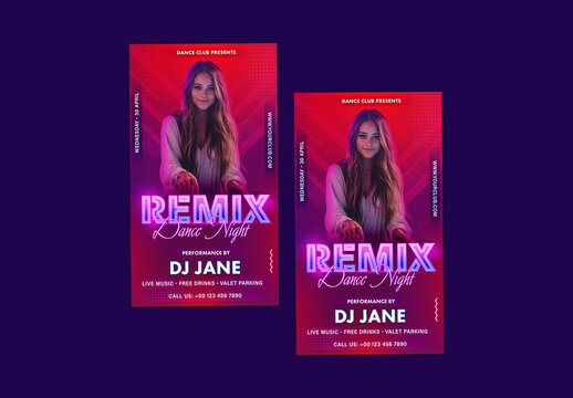 Remix Dance Party, Editable Social Media Story for Club, Disco and Upcoming Night Parties.