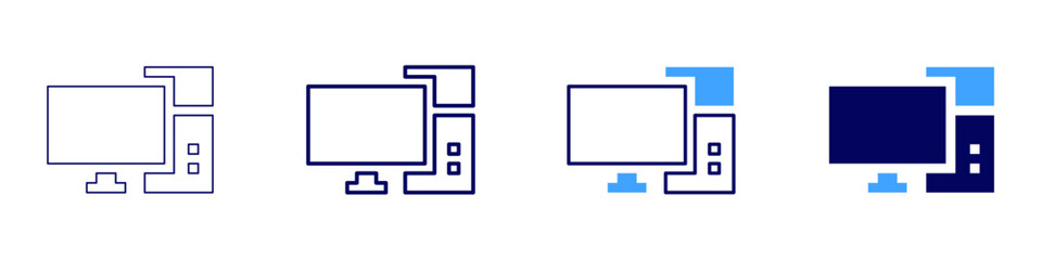 Desktop computer​ icon in 4 different styles. Thin Line, Line, Bold Line, Duotone. Duotone style. Editable stroke
