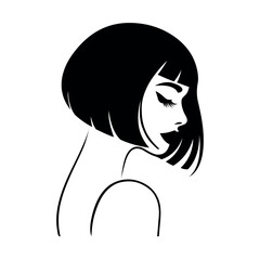 Side view silhouette of a stylish woman with bob haircut black vector.