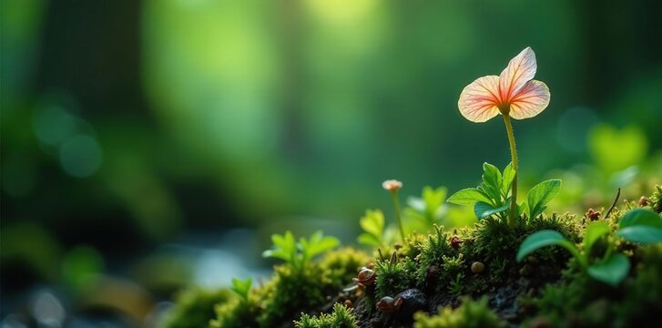 Blooming fairy inkcap with surrounding foliage, plant, tropical, growth