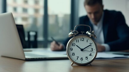 Businessman Working With Alarm Clock Deadline