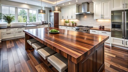 Elegant Kitchen Island with Rich Wood Countertop and Integrated Seating