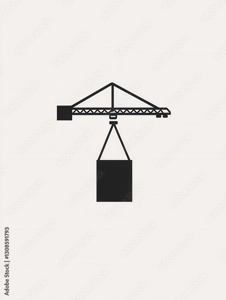 Poster minimalist tower crane logo showcasing lifting activity over a monochrome background designed for mo