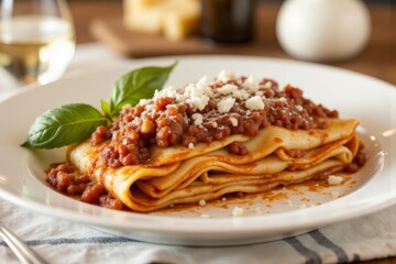 A Deliciously Prepared Plate of Italian Lasagna is Shown