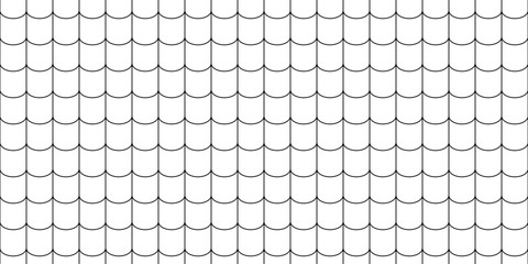 Shingles roof seamless pattern. House roof tile texture. Geometric shape design. Metal construction grid. Fish scales. Vector illustration isolated on white background. © Elena Pimukova