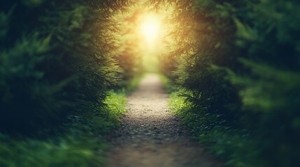 Obraz premium Sunlit Path Through Lush Green Forest