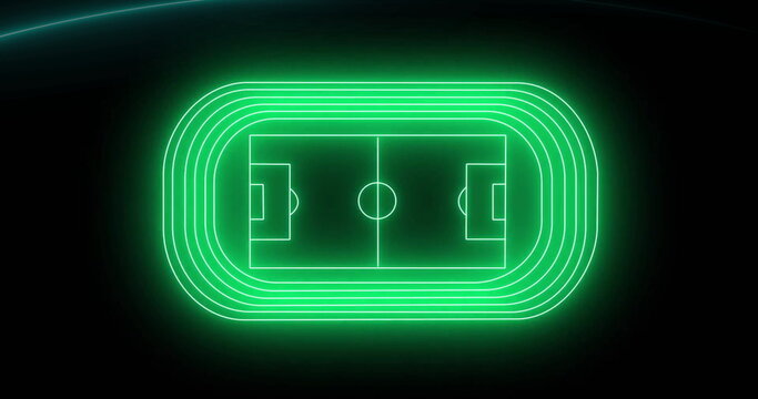 Image of neon glowing football pitch on black background