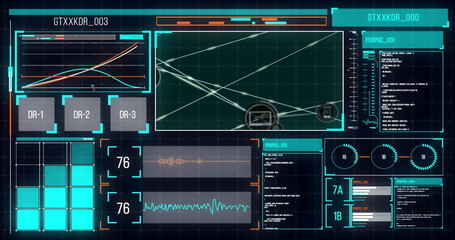 Image of data processing and media icons over diagrams