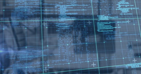 Image of data processing and shapes over office