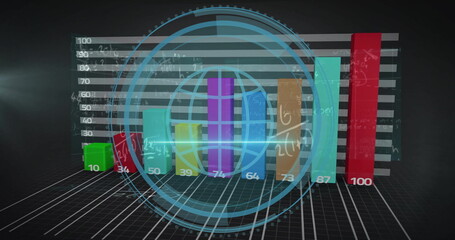 Image of scope scanning with mathematical equations over data processing on black background
