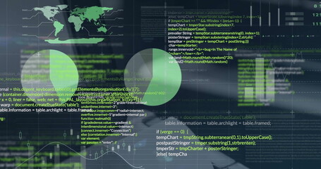 Image of text and digital data processing over desk