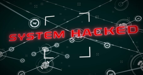 Image of data processing over diagrams and system hacked text