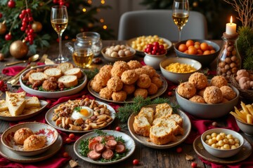A Festive Table Displayed With Assorted Delicious Holiday Foods