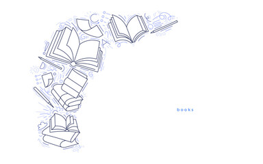 Open books. Vector line art design. Study stack