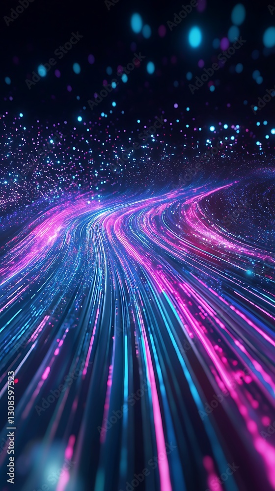 Wall mural abstract neon light trails forming dynamic data connectivity paths