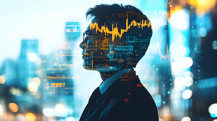 Future Finance Innovative technology in financial sector visualized in a profile portrait