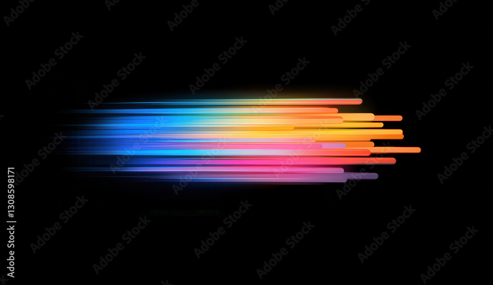 Wall mural dynamic colorful horizontal streaks on a black background with gradient lighting