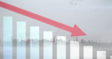Image of diagrams and data processing over cityscape