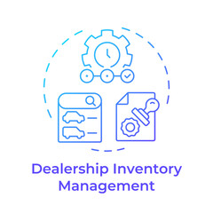 Dealership inventory management blue gradient concept icon. Car list. Control, compliance. Round shape line illustration. Abstract idea. Graphic design. Easy to use in infographic, presentation