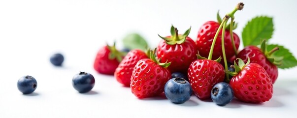 Obraz premium Ripe midgen berries, stems intact, studio shot, clean white background, food, stem, photography