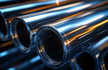 Naklejka premium High-Resolution Macro Shot of Glimmering Metallic Tubes with Reflective Surface in a Dynamic Arrangement