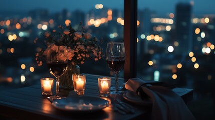 Romantic Dinner Table Cityscape Night View