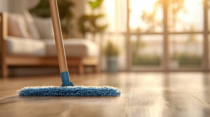 Close-up of a bright living room during interior cleaning action