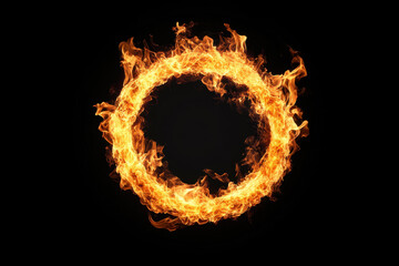 Fototapeta premium Fiery glowing ring of burning flames against a solid black background