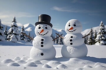 two snowmen in the snow