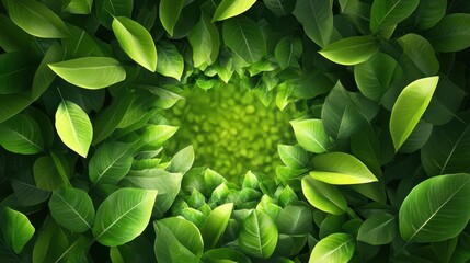 Fototapeta premium Vibrant green foliage arranged in a radial design, symbolizing environmental balance and growth.