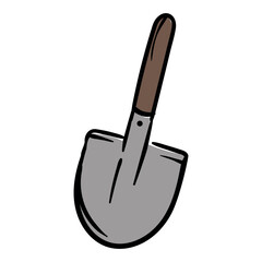 Spade. Construction tools. Simple vector illustration of icon, sticker, print. Hand-drawn image isolated on white background