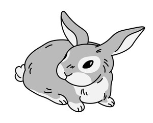 Hand drawn cartoon rabbit in sitting pose vector illustration