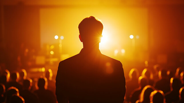Captivating stage presence with a spotlight illuminating leadership and public speaking impact
