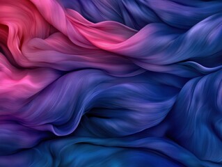 A vibrant, flowing textile with shades of pink and blue, creating an abstract pattern that evokes movement and softness.