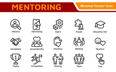 Mentoring and Coaching Icons Collection. Vector-Based Icons for Mentorship, Leadership, Learning, Support, and Growth