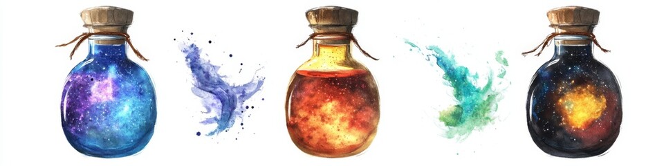 Four Elemental Elixirs in Bottles