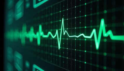 A green electrocardiogram display showing heart rate monitoring