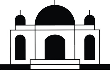 Graphic depiction of a domed architectural monument in black and white, showcasing simplicity and elegance. Perfect for design and symbolic needs, emphasizing iconic structure in minimalistic style.