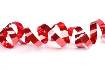 Red curling ribbon on white background.