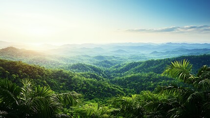Sunrise Over Lush Green Mountain Range